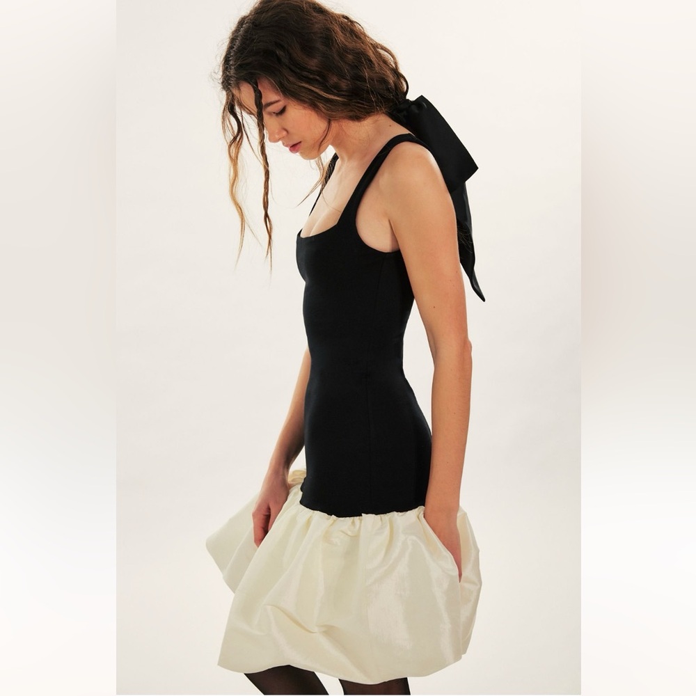 NWT Delfi Collective Luna Mini Dress in Black/ Cream Tafetta  Size L